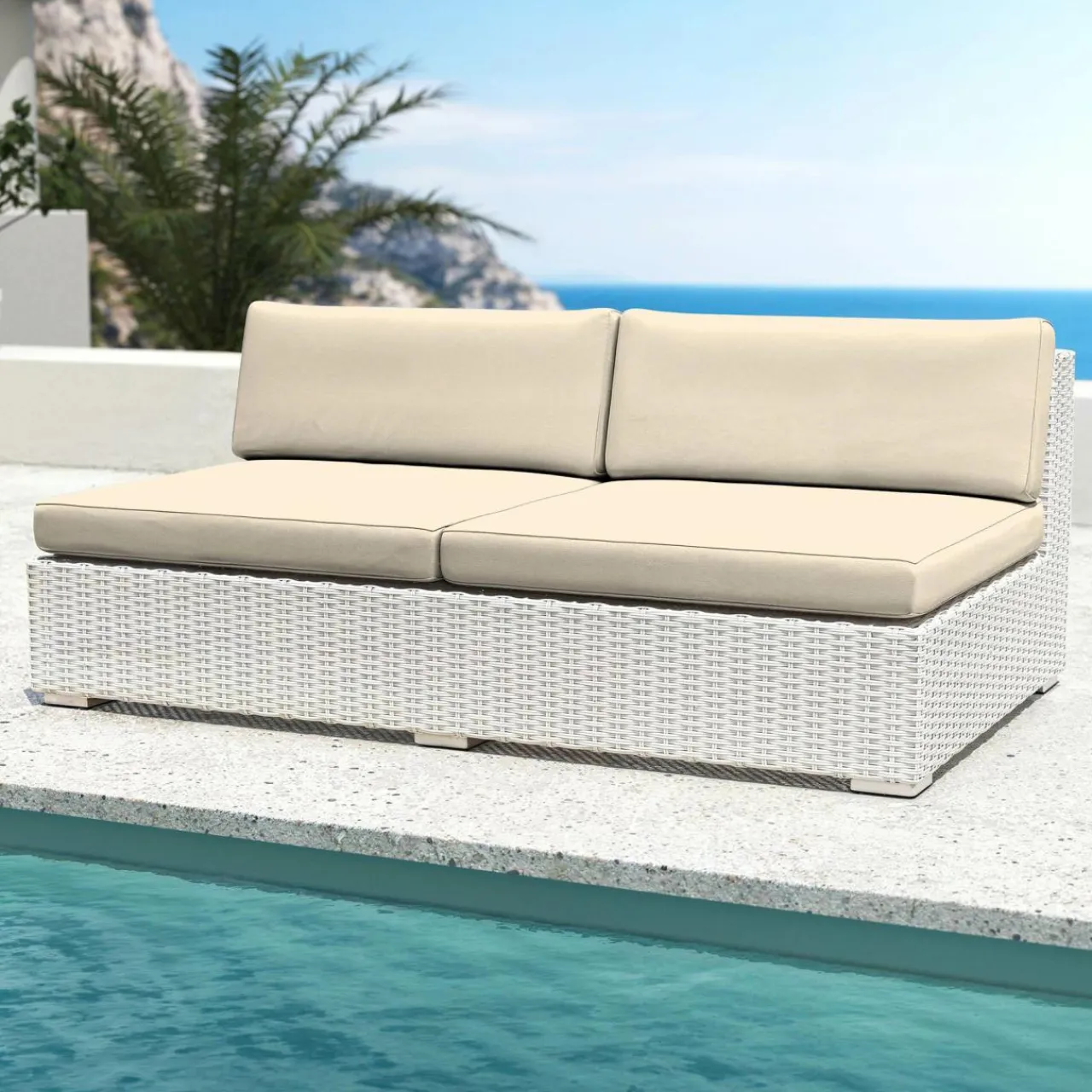 Salon De Jardin|MOBELLIA Salon de jardin en résine tressée 9 places 9 pcs Palma Blanc et beige Tresse Blanc - Beige