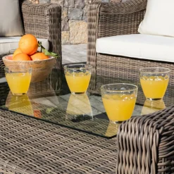 Salon De Jardin|MOBELLIA Salon de jardin en résine tressée 5 places 4 pcs Calvi Sepia et gris foncé Tressé Sepia - Anthracite