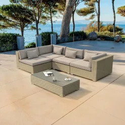 Salon De Jardin|MOBELLIA Salon de jardin en résine tressée 4 places 5 pcs Palma Gris et taupe Tressé Gris - Taupe