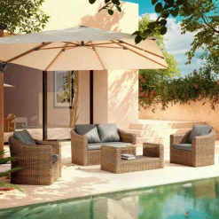 Salon De Jardin|MOBELLIA Salon de jardin en résine tressée 4 places 4 pcs Calvi Sepia et gris foncé Tressé Sepia - Anthracite