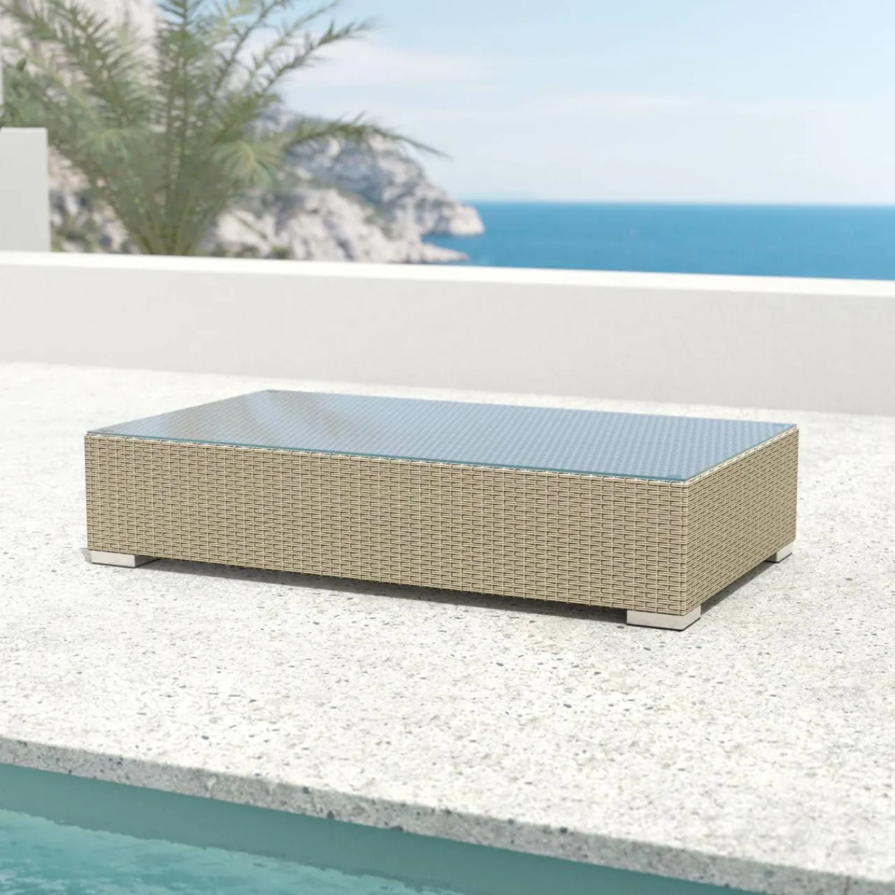 Salon De Jardin|MOBELLIA Salon de jardin en résine tressée 4 places 4 pcs Palma Gris et beige Tresse Gris - Beige