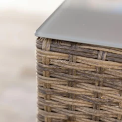 Salon De Jardin|Salon De Balcon|MOBELLIA Salon de jardin encastrable résine tressée 4 places Menorca et beige Sépia