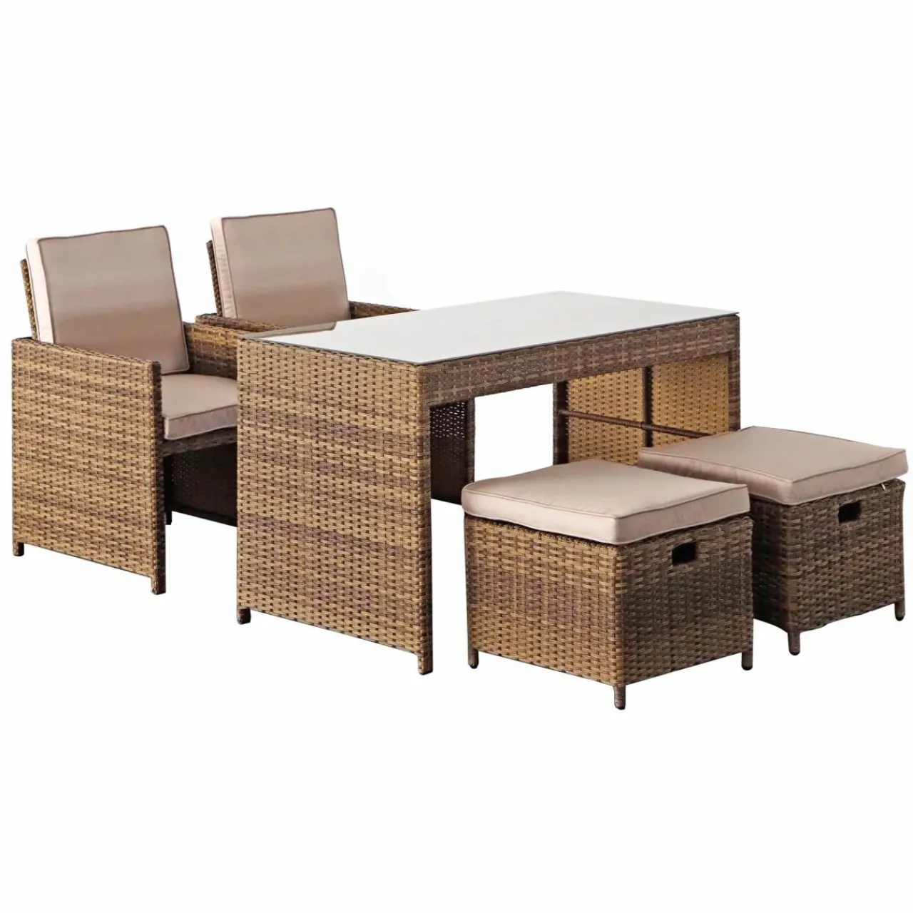 Salon De Jardin|Salon De Balcon|MOBELLIA Salon de jardin encastrable résine tressée 4 places Menorca et beige Sépia