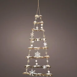 Déco Et Objet De Noël|Déco Et Objet Lumineux|KAEMINGK Sapin à suspendre en bois illuminé à piles (H100 cm) Flocons Blanc chaud