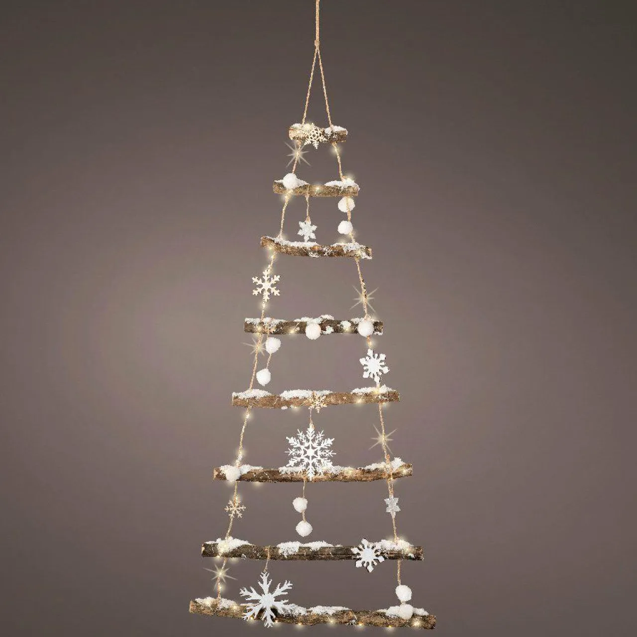 Déco Et Objet De Noël|Déco Et Objet Lumineux|KAEMINGK Sapin à suspendre en bois illuminé à piles (H100 cm) Flocons Blanc chaud