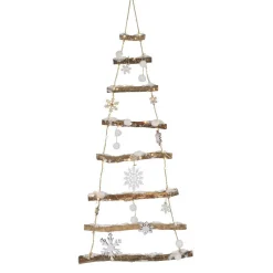Déco Et Objet De Noël|Déco Et Objet Lumineux|KAEMINGK Sapin à suspendre en bois illuminé à piles (H100 cm) Flocons Blanc chaud