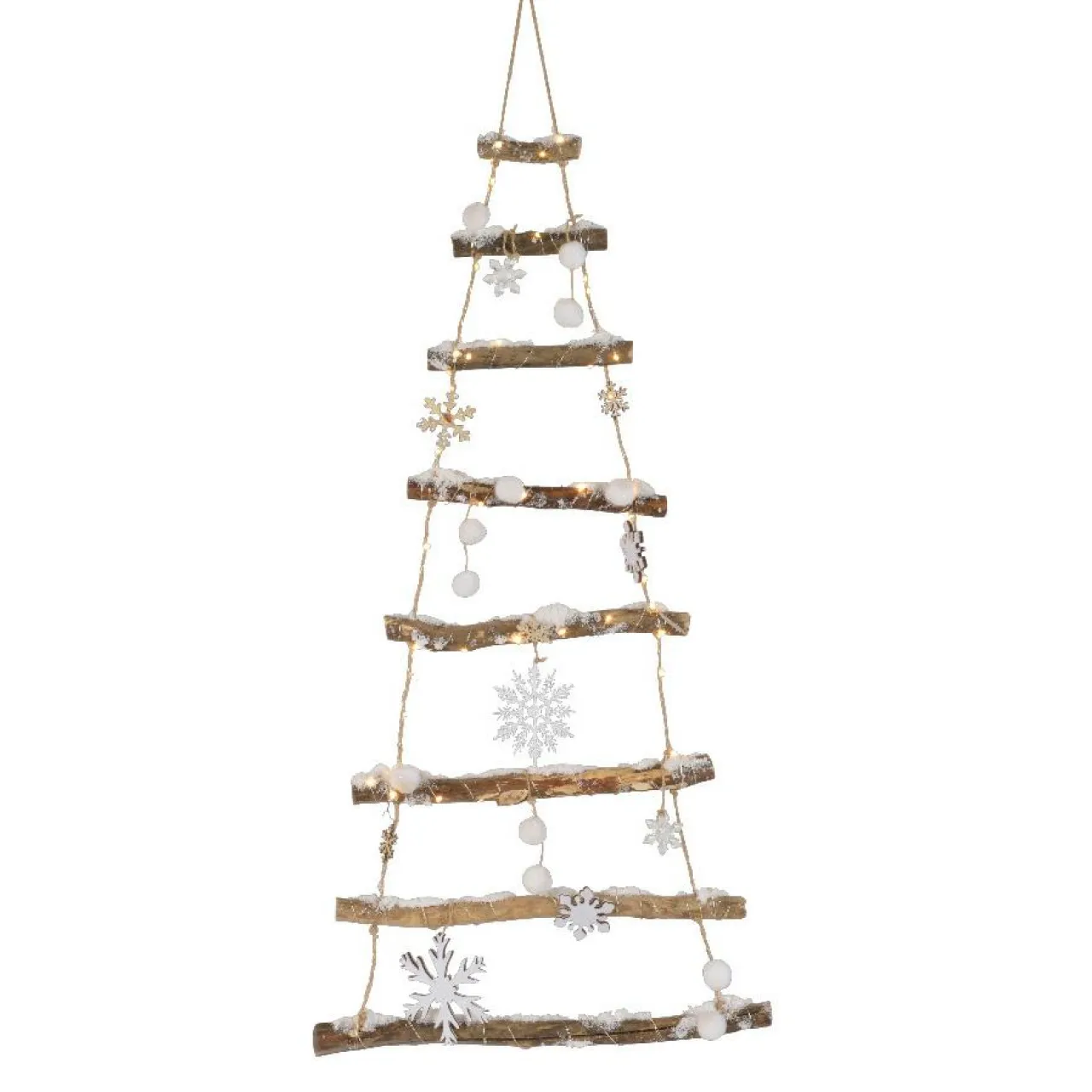 Déco Et Objet De Noël|Déco Et Objet Lumineux|KAEMINGK Sapin à suspendre en bois illuminé à piles (H100 cm) Flocons Blanc chaud