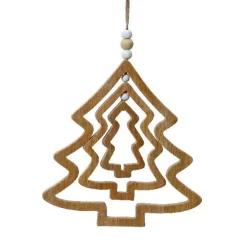 Décoration De Sapin|KAEMINGK Sapin de Noël à suspendre (H13 cm) et perles Nature Bois