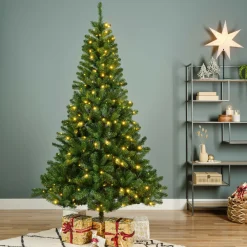 Sapin Artificiel De Noël|EMINZA Sapin de Noël artificiel lumineux 200 LED (H150 cm) King Vert sapin Sapin vert lumineux