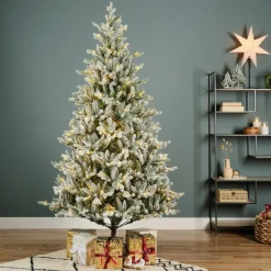Sapin Artificiel De Noël|EMINZA Sapin de Noël artificiel lumineux 320 LED (H180 cm) Allix Vert enneigé Sapin enneigé lumineux