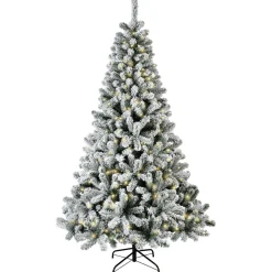 Sapin Grande Taille|Sapin Artificiel De Noël|EMINZA Sapin de Noël artificiel lumineux 320 LED (H210 cm) King Vert enneigé Sapin enneigé lumineux