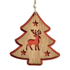 Décoration De Sapin|CHRISTMAS DREAM Sapin de Noël en bois à suspendre (H12 cm) Renne des forêts Rouge