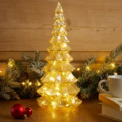 Déco Et Objet De Noël|Déco Et Objet Lumineux|KAEMINGK Sapin de Noël lumineux à piles 20 LED (H32 cm) Eternel Or