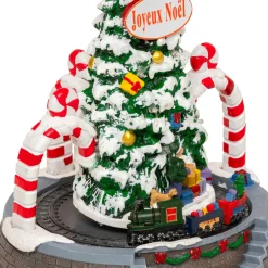 Village De Noël Lumineux|JJA Sapin de Noël lumineux et animé à piles (H24 cm) Arches sucre d'orge Multicolore