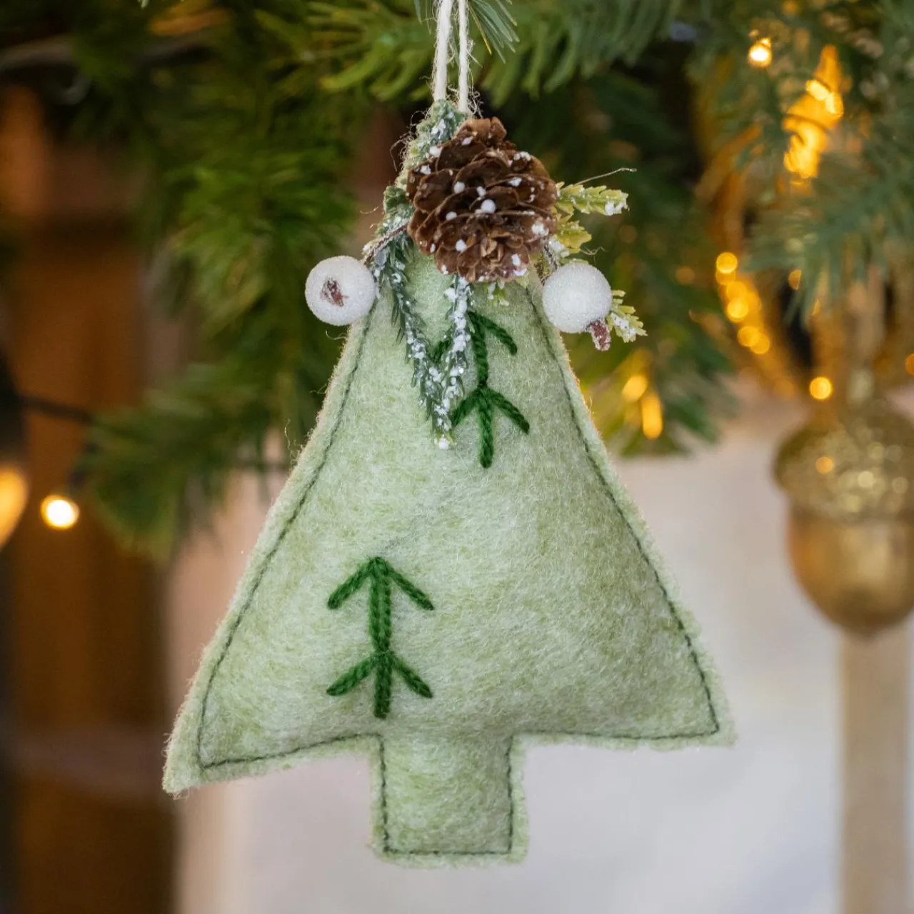 Décoration De Sapin|KAEMINGK Sapin en feutrine à suspendre (H13 cm) Alpin Menthe blanche Vert menthe