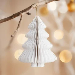 Déco Et Objet De Noël|Décoration De Sapin|KAEMINGK Sapin en papier à suspendre (H15 cm) Fermeture Magnétique Blanc