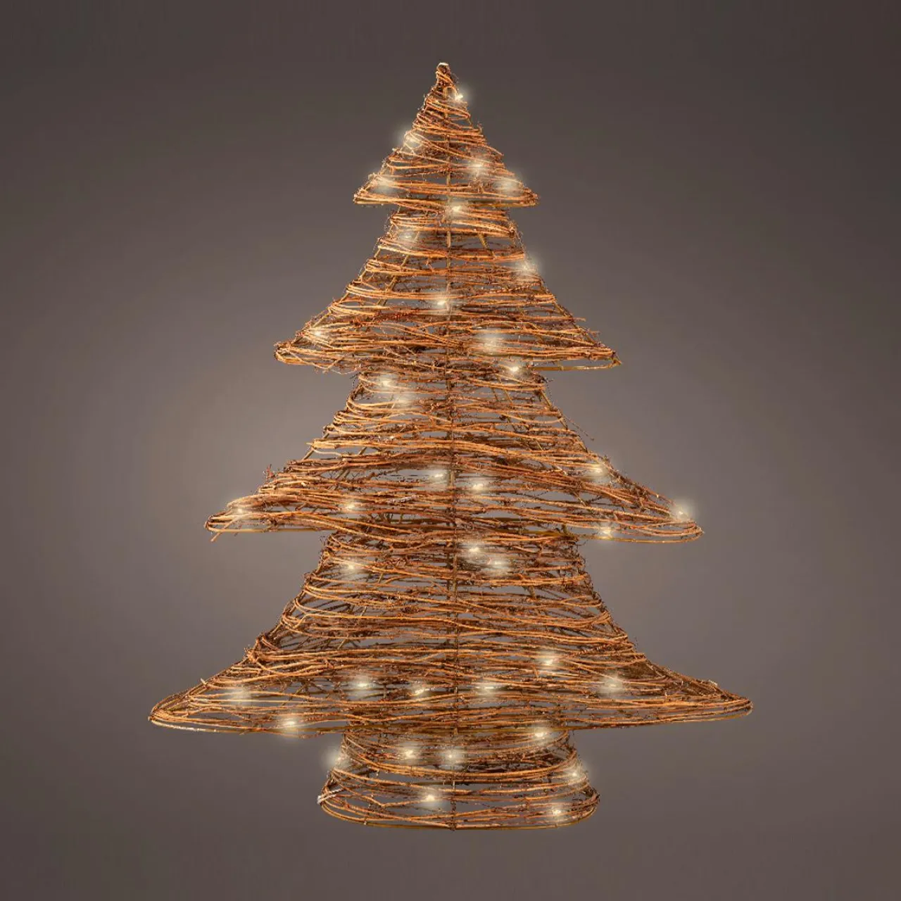 Déco Et Objet De Noël|Déco Et Objet Lumineux|KAEMINGK Sapin lumineux à piles 30 LED (H40 cm) Christmas Rotin Blanc chaud Naturel