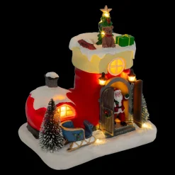 Village De Noël Lumineux|JJA Scène de vie animée et musicale (H22 cm) Botte du Père Noël Multicolore