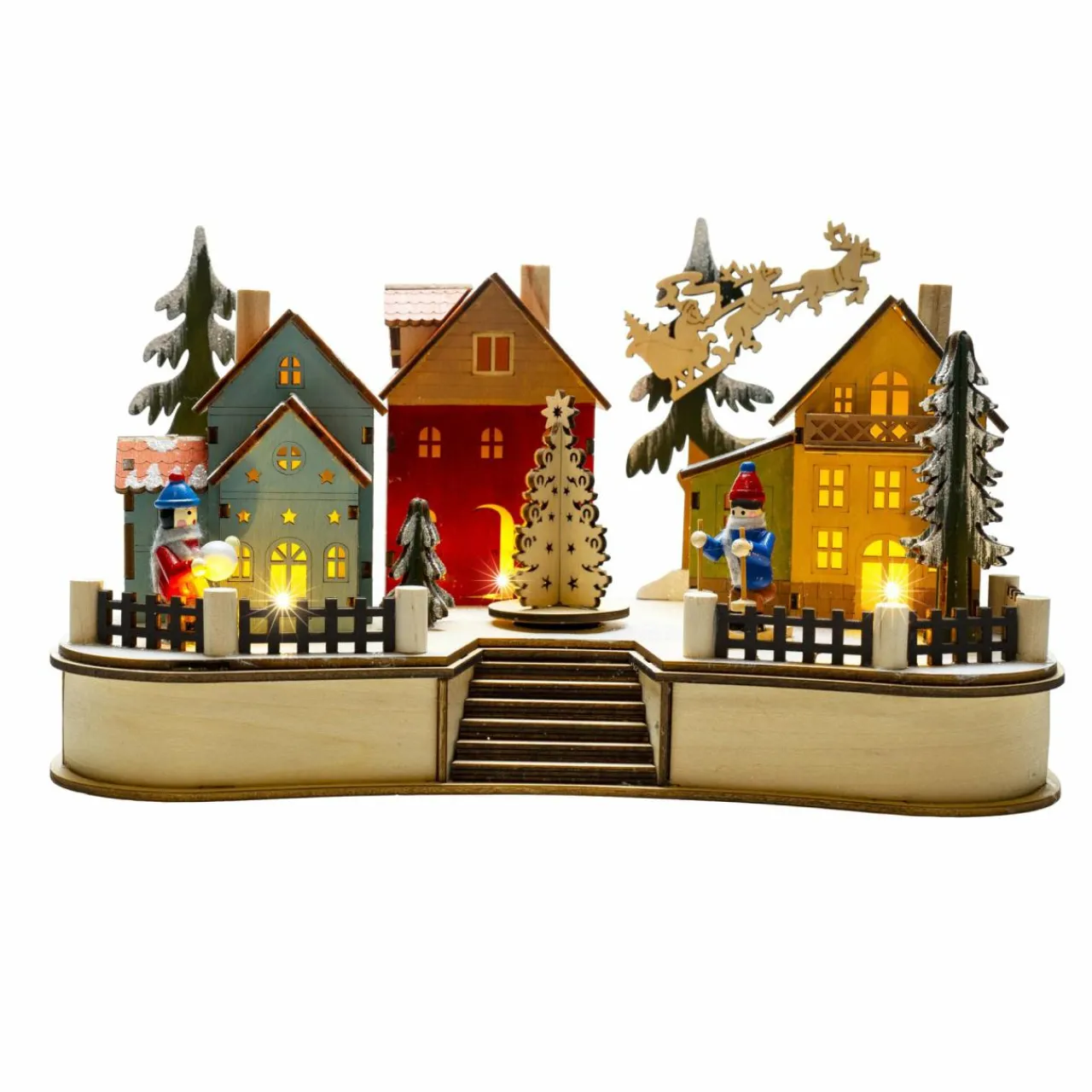 Village De Noël Lumineux|BLACHERE Scène de vie illuminée 10 LED (H18 cm) Village coloré Multicolore