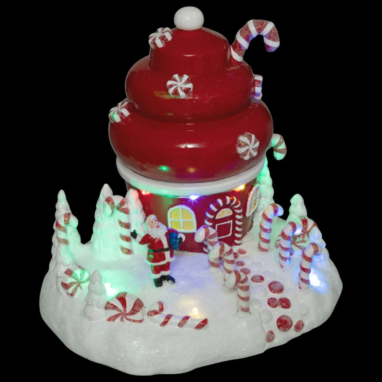 Village De Noël Lumineux|FEERIC LIGHTS Scène de vie illuminée et animée (H17 cm) Cupcake du Père Noël
