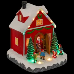 Village De Noël Lumineux|JJA Scène de vie illuminée et animée (H18 cm) Père Noël et enfants Multicolore