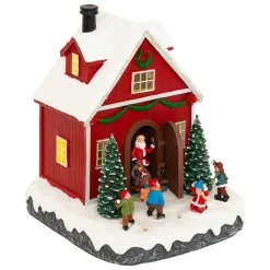 Village De Noël Lumineux|JJA Scène de vie illuminée et animée (H18 cm) Père Noël et enfants Multicolore