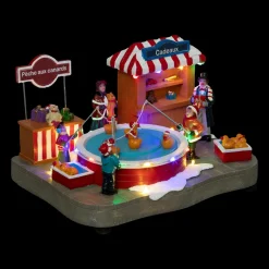 Village De Noël Lumineux|FEERIC LIGHTS Scène de vie illuminée et animée à piles (H22 cm) Pêche aux canards