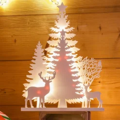 Déco Et Objet De Noël|Déco Et Objet Lumineux|KAEMINGK Scène lumineuse en bois à piles (H40 cm) Forêt Blanc chaud