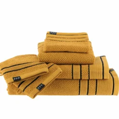 Linge De Bain|Serviette De Bain|TENDANCE Serviette de bain coton (90 x 150 cm) Black Line / noir Jaune ocre