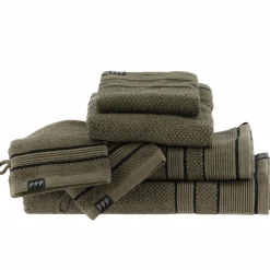 Linge De Bain|Serviette De Bain|TENDANCE Serviette de bain coton (70 x 130 cm) Black Line / noir Vert kaki