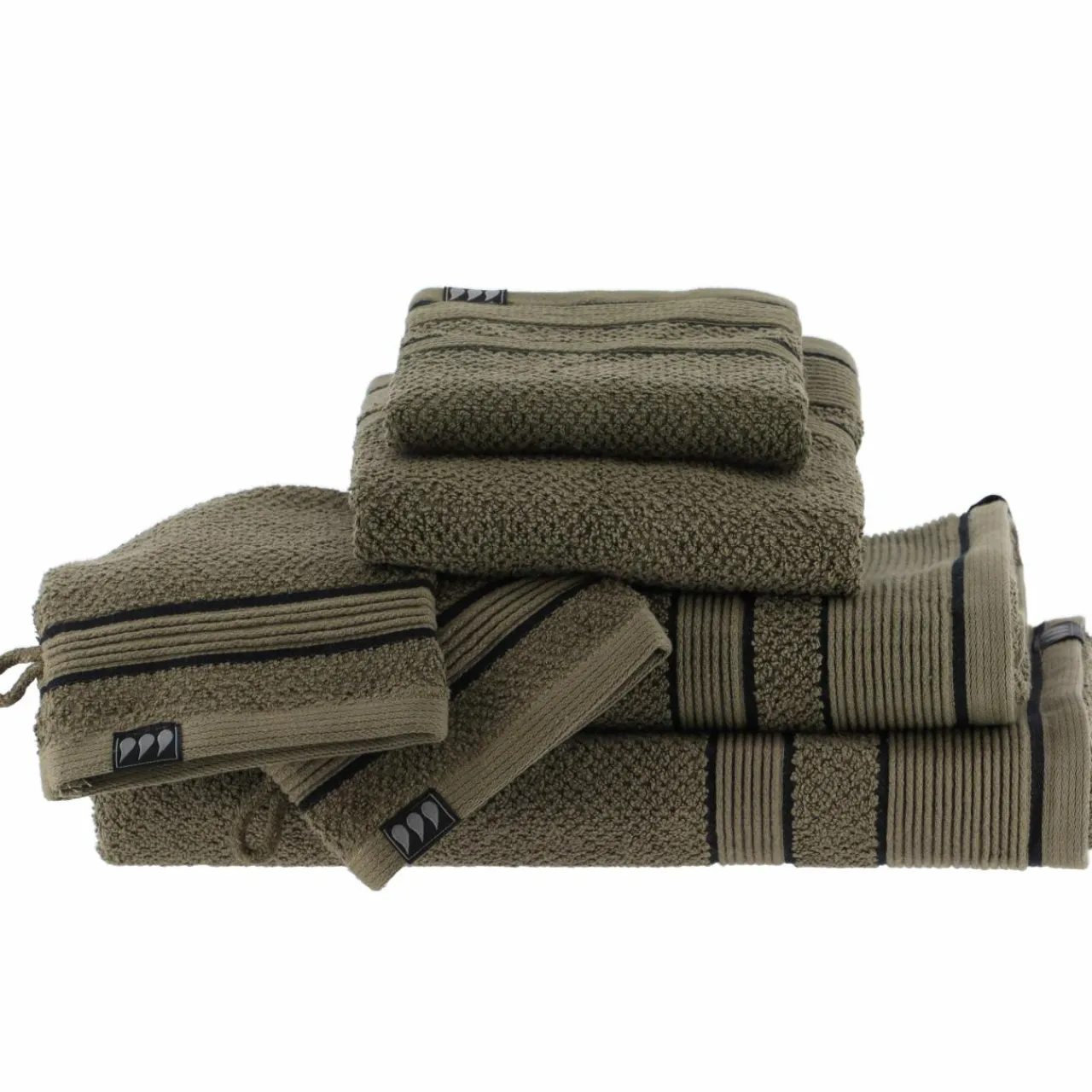 Linge De Bain|Serviette De Bain|TENDANCE Serviette de bain coton (90 x 150 cm) Black Line / noir Vert kaki