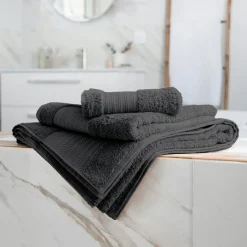 Linge De Bain|Serviette De Bain|EMINZA Serviette de bain coton bio (90 x 150 cm) Méline Gris orage Gris foncé