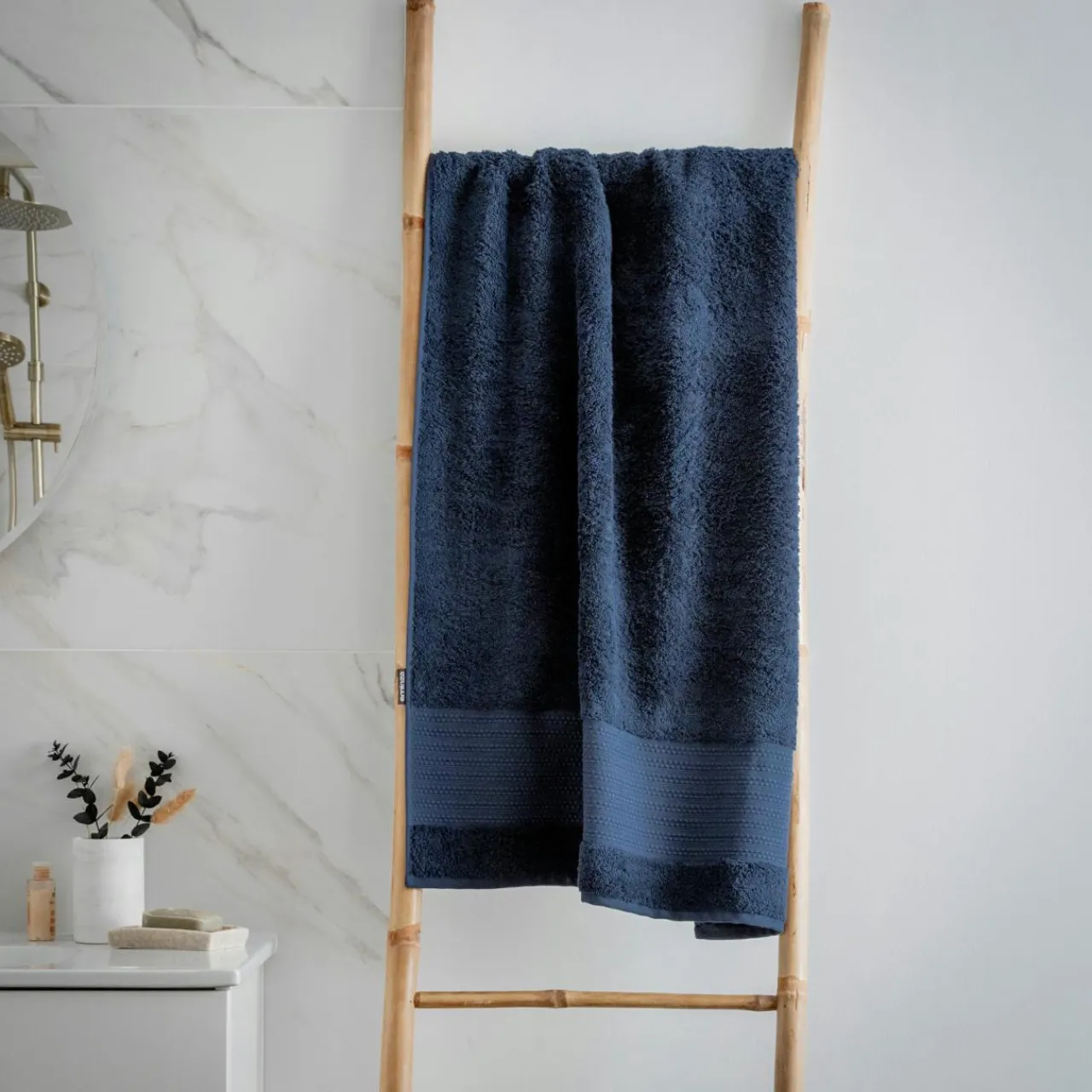 Linge De Bain|Serviette De Bain|EMINZA Serviette de bain coton bio (70 x 130 cm) Méline Bleu nuit