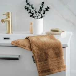 Linge De Bain|Serviette De Bain|EMINZA Serviette de bain coton bio (30 x 50 cm) Méline Camel