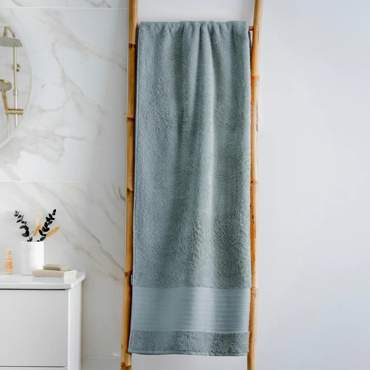 Linge De Bain|Serviette De Bain|EMINZA Serviette de bain coton bio (90 x 150 cm) Méline Bleu glacier