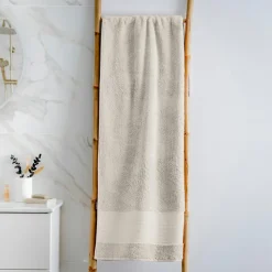 Linge De Bain|Serviette De Bain|EMINZA Serviette de bain coton bio (90 x 150 cm) Méline pampa Beige