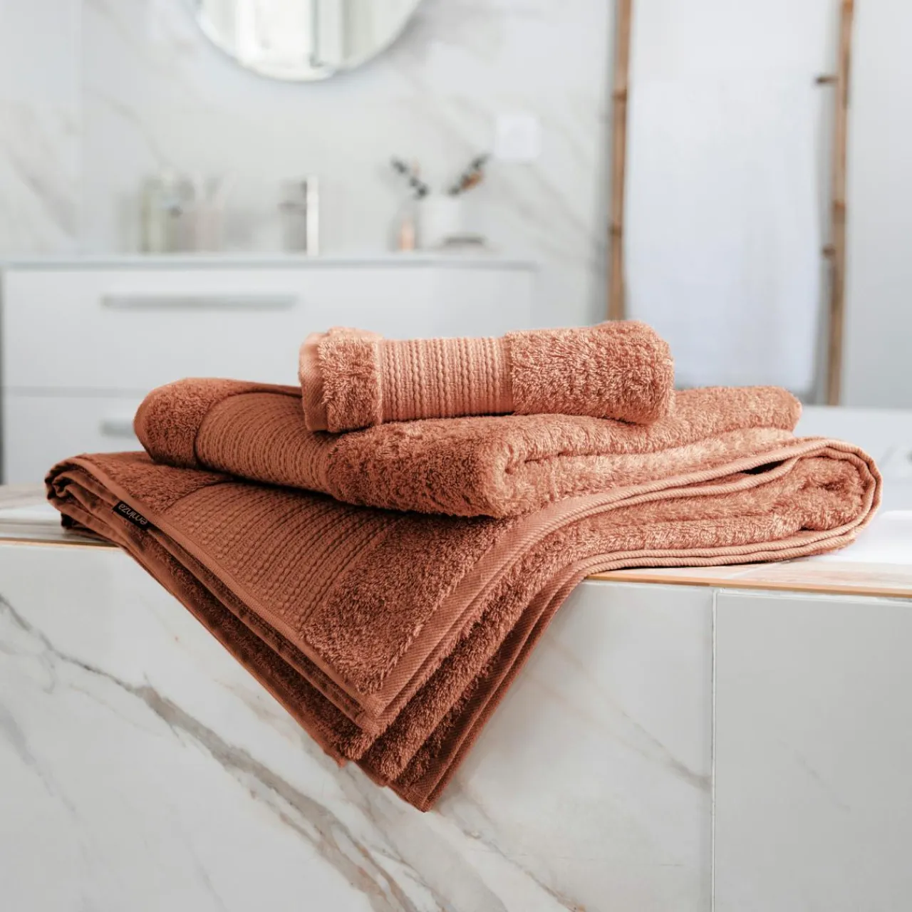 Linge De Bain|Serviette De Bain|EMINZA Serviette de bain coton bio (90 x 150 cm) Méline Terracotta