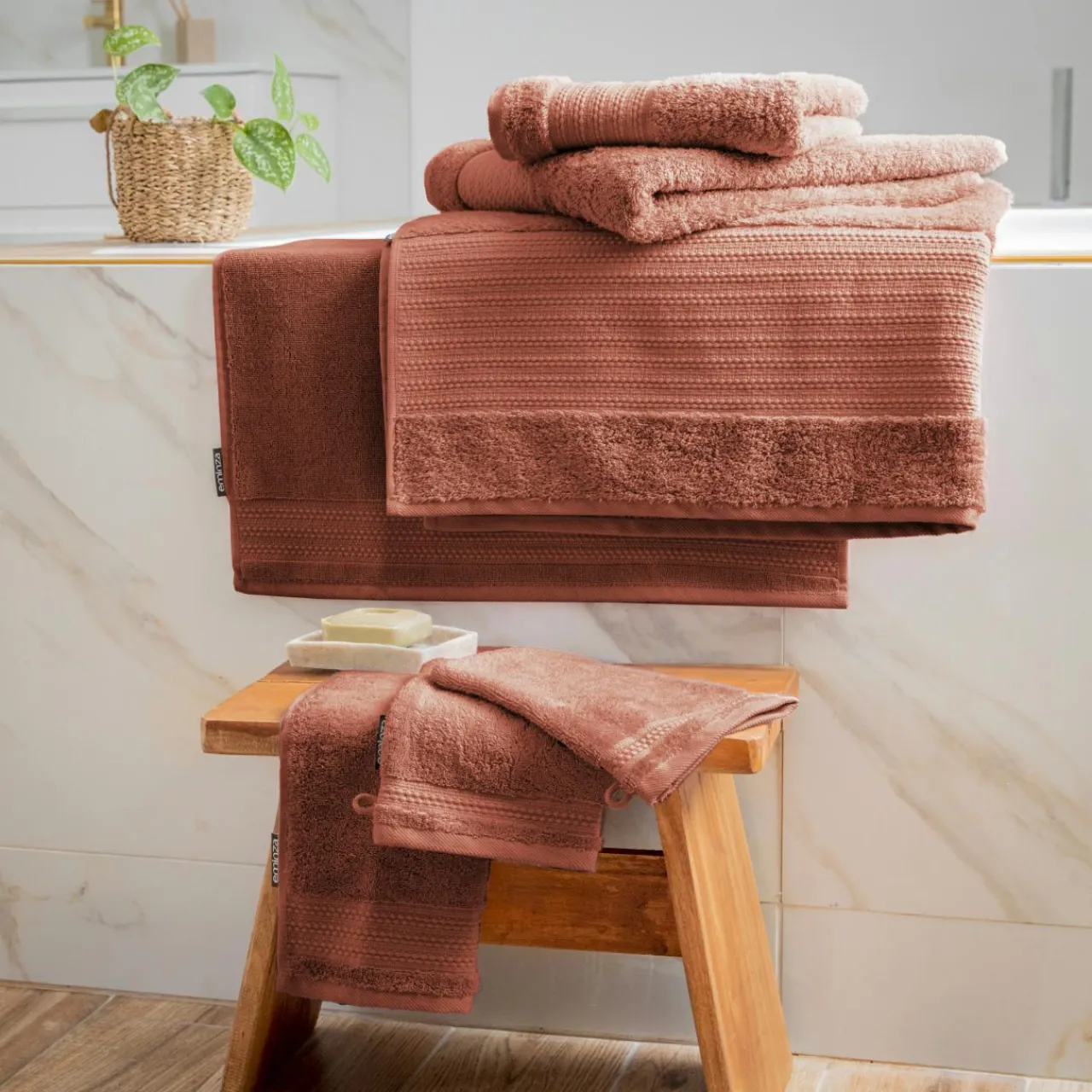 Linge De Bain|Serviette De Bain|EMINZA Serviette de bain coton bio (90 x 150 cm) Méline Terracotta