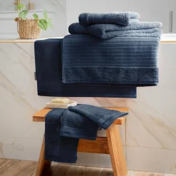 Linge De Bain|Serviette De Bain|EMINZA Serviette de bain coton bio (50 x 90 cm) Méline Bleu nuit