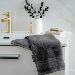 Linge De Bain|Serviette De Bain|EMINZA Serviette de bain coton bio (30 x 50 cm) Méline Gris orage Gris foncé
