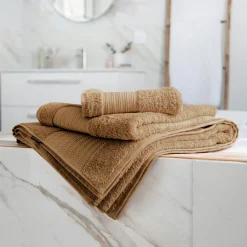 Linge De Bain|Serviette De Bain|EMINZA Serviette de bain coton bio (50 x 90 cm) Méline Camel