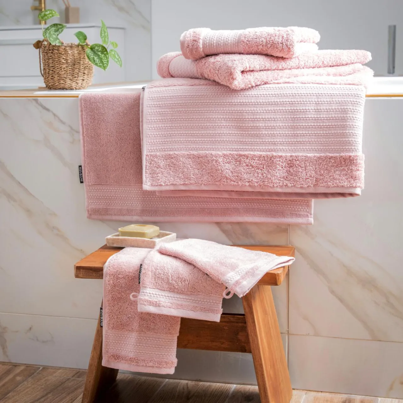 Linge De Bain|Serviette De Bain|EMINZA Serviette de bain coton bio (50 x 90 cm) Méline Rose Pêche