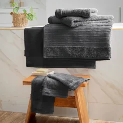 Linge De Bain|Serviette De Bain|EMINZA Serviette de bain coton bio (50 x 90 cm) Méline Gris orage Gris foncé