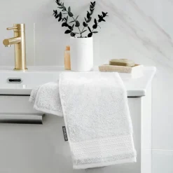 Linge De Bain|Serviette De Bain|EMINZA Serviette de bain coton bio (30 x 50 cm) Méline chantilly Blanc