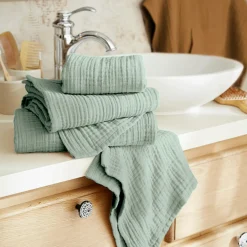 Linge De Bain|Serviette De Bain|EMINZA Serviette de bain gaze de coton (30 x 50 cm) Gaïa Vert Eucalyptus