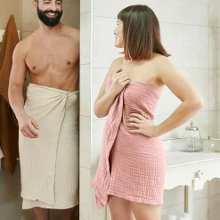 Linge De Bain|Serviette De Bain|EMINZA Serviette de bain gaze de coton (50 x 90 cm) Gaïa Rose Pêche