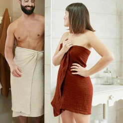 Linge De Bain|Serviette De Bain|EMINZA Serviette de bain gaze de coton (50 x 90 cm) Gaïa Terracotta