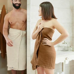 Linge De Bain|Serviette De Bain|EMINZA Serviette de bain gaze de coton (30 x 50 cm) Gaïa Camel