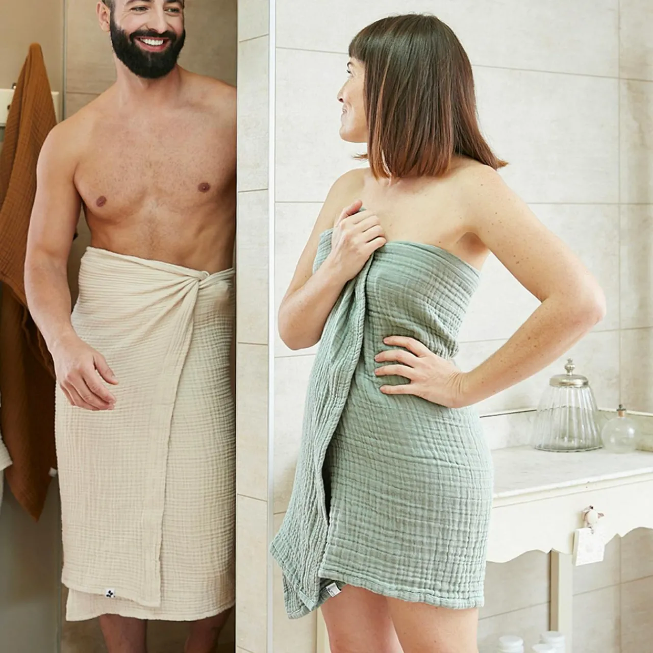 Linge De Bain|Serviette De Bain|EMINZA Serviette de bain gaze de coton (90 x 150 cm) Gaïa Vert Eucalyptus