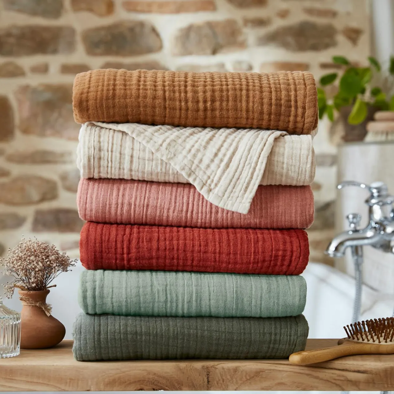 Linge De Bain|Serviette De Bain|EMINZA Serviette de bain gaze de coton (90 x 150 cm) Gaïa pampa Beige